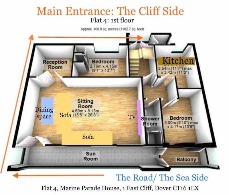 Flat 4 Marine Parade House, 1 East Cliff- Next To Dover Port, White Cliffs, Beach, Castle Esterno foto